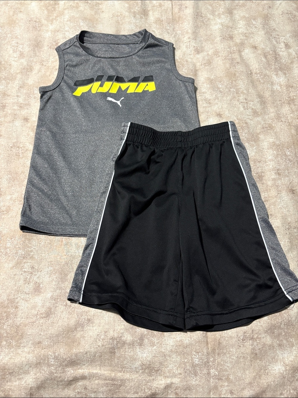Puma Gray and Black Boys Athletic Tank & Shorts Set with Yellow Logo
